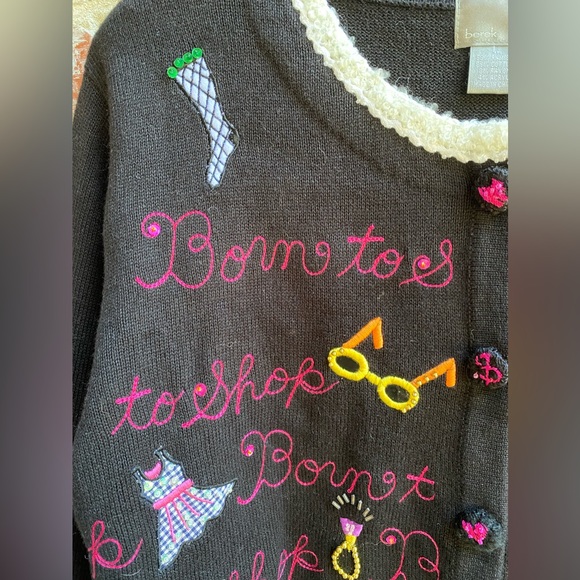 💐NEW👜Berek “Born to Shop” Embellished Cardigan Sweater Size L👒 - Picture 7 of 16